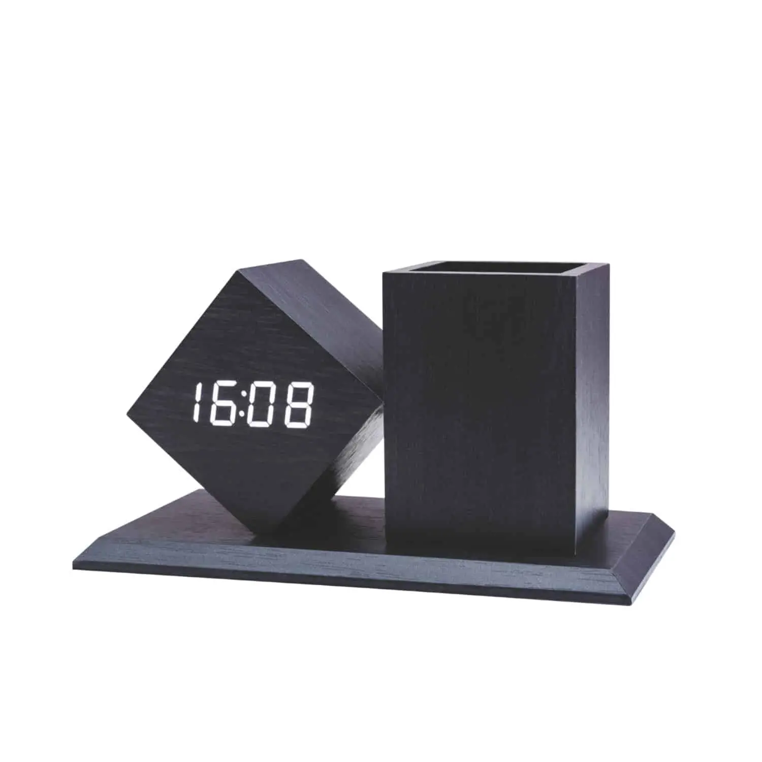 WOODEN CLOCK WITH PEN POT