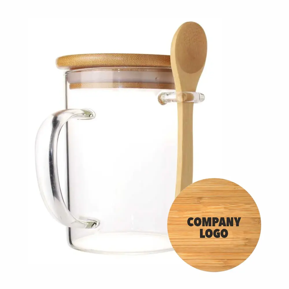 Clear Glass Mug with Bamboo Lid and Spoon