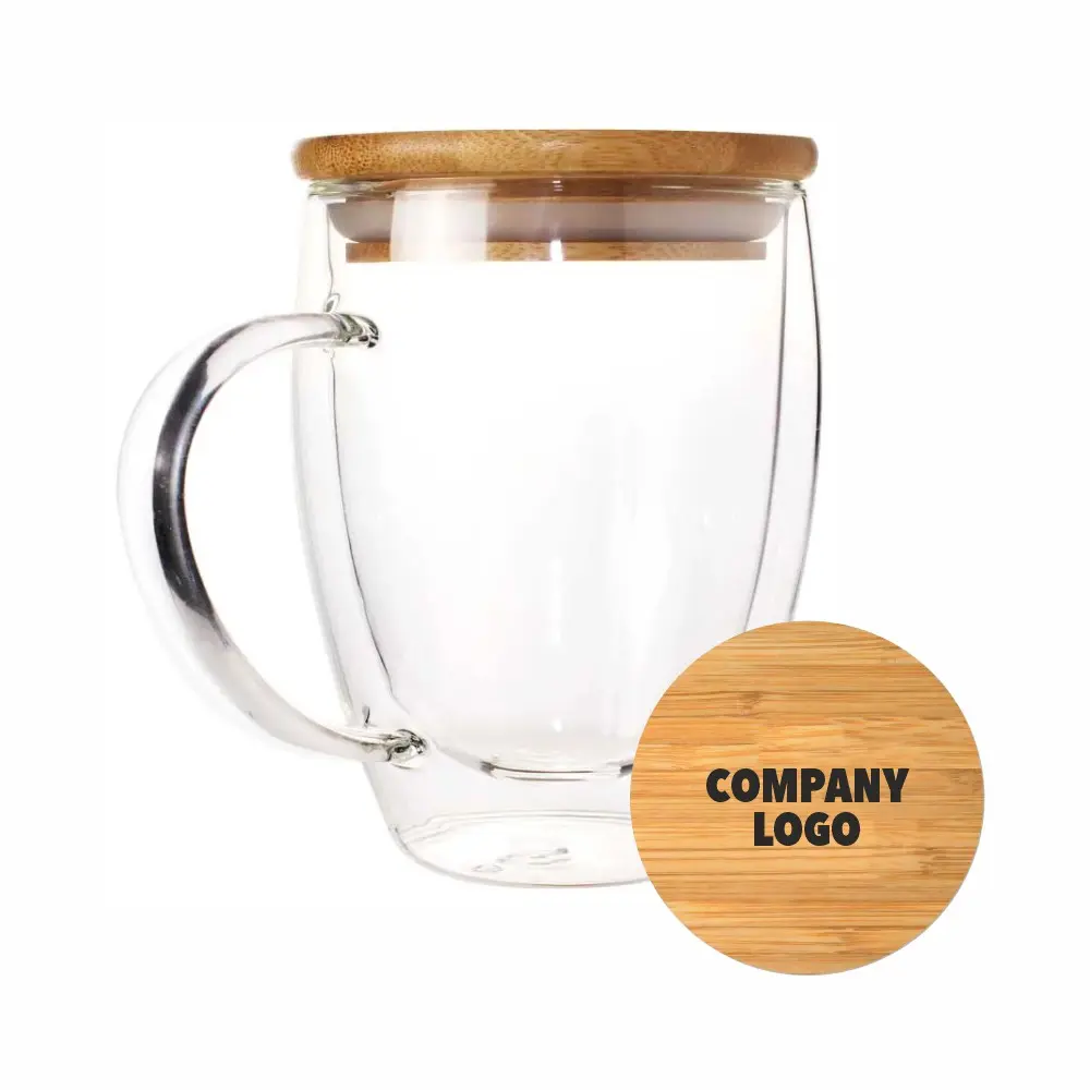 Double Wall Clear Glass Mug with Bamboo Lid