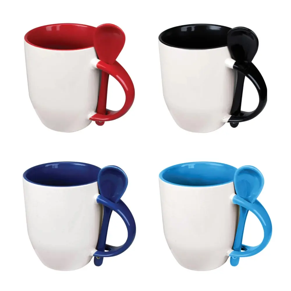 Two-Tone Ceramic Mugs with Spoon